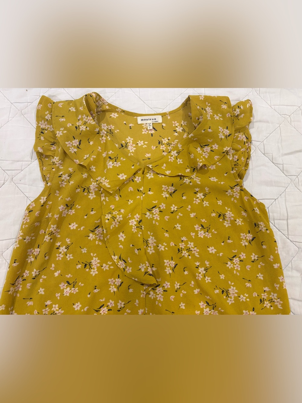 Monteau Yellow Floral Ruffle Blouse – Size L - Picture 3 of 7
